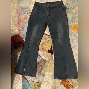 Chic Black Flared Denim Jeans with front cut